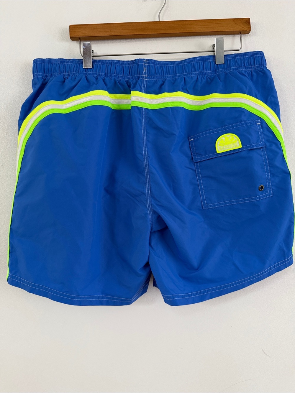 Sundek Royal Blue Swim Trunks with Neon Yellow Side Stripe